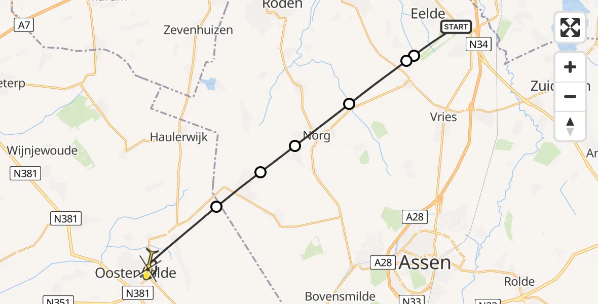 Routekaart van de vlucht: Lifeliner 4 naar Oosterwolde, Veldkampweg