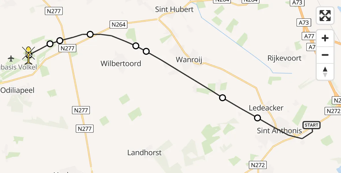 Routekaart van de vlucht: Lifeliner 3 naar Vliegbasis Volkel, Alexandriëstraat