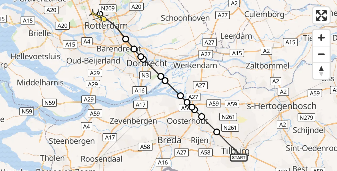 Routekaart van de vlucht: Lifeliner 2 naar Rotterdam The Hague Airport, Wethouderslaan