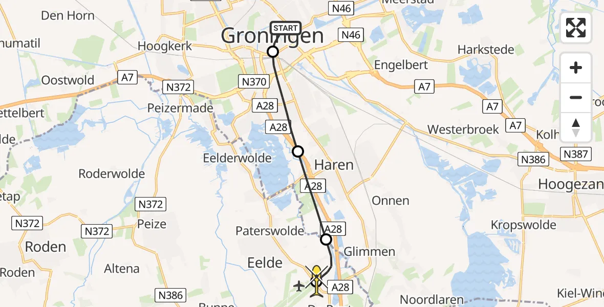 Routekaart van de vlucht: Lifeliner 4 naar Groningen Airport Eelde, Ubbo Emmiussingel