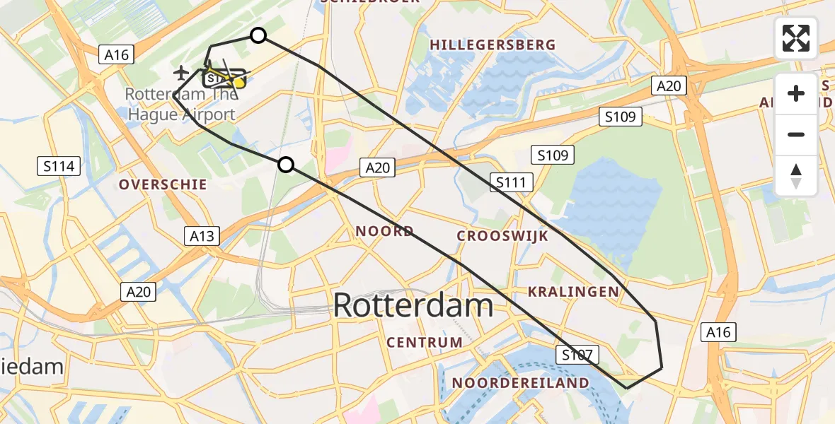 Routekaart van de vlucht: Lifeliner 2 naar Rotterdam The Hague Airport, Van der Duijn van Maasdamweg
