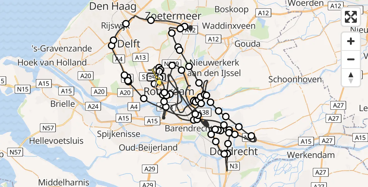 Routekaart van de vlucht: Politieheli naar Rotterdam The Hague Airport, Neel Gijsenstraat