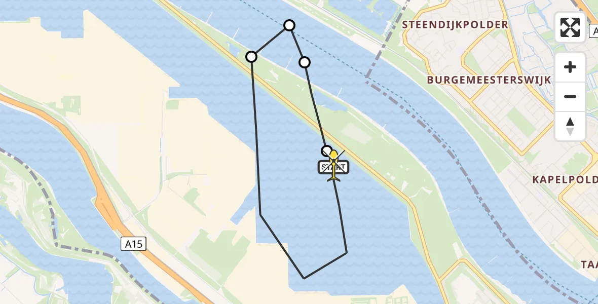 Routekaart van de vlucht: Politieheli naar Europoort, Moezelweg