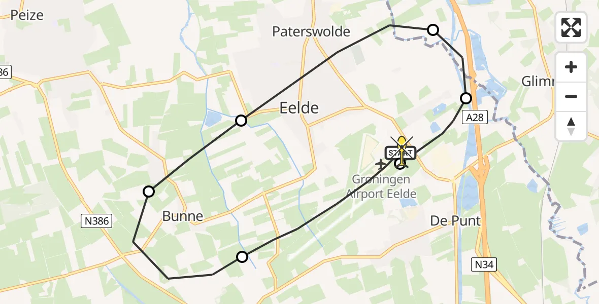 Routekaart van de vlucht: Lifeliner 4 naar Groningen Airport Eelde, Lugtenbergerweg