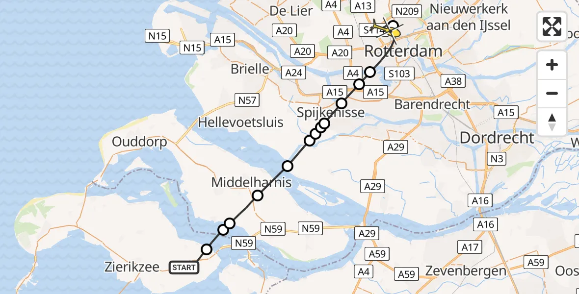 Routekaart van de vlucht: Lifeliner 2 naar Rotterdam The Hague Airport, Lage Maireweg