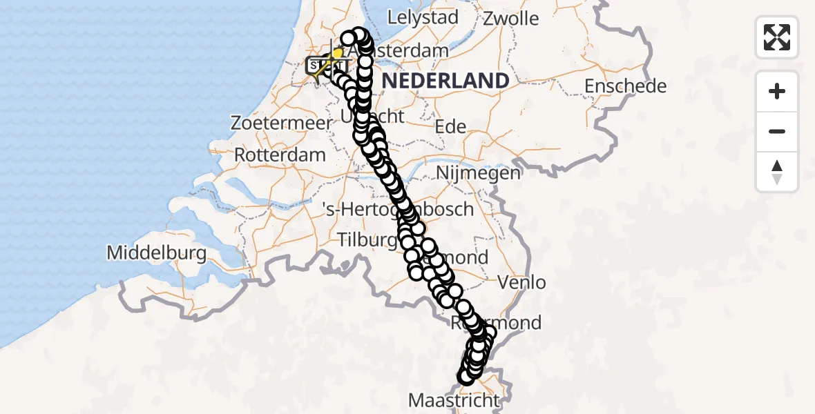 Routekaart van de vlucht: Politieheli naar Schiphol, Amsterdam-Bataviaweg