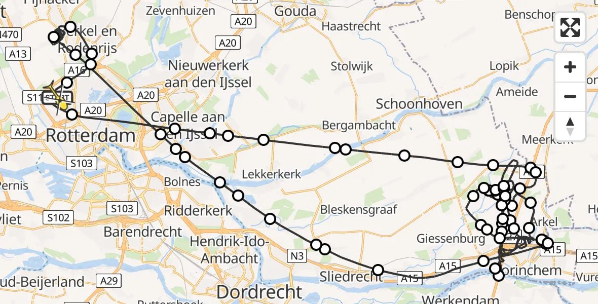 Routekaart van de vlucht: Politieheli naar Rotterdam The Hague Airport, Tegelplaats