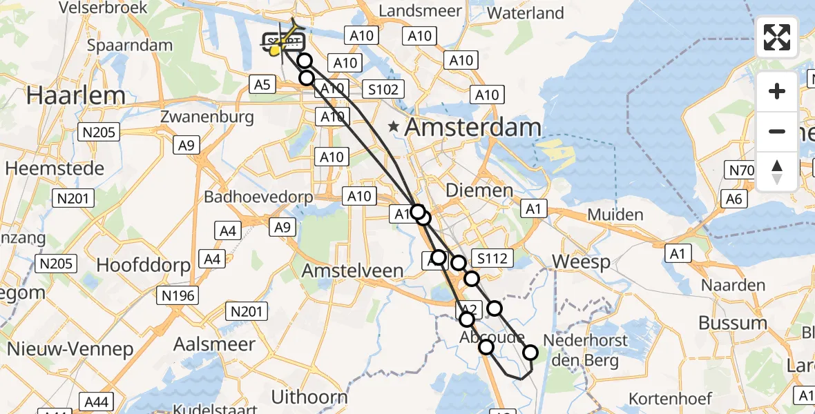 Routekaart van de vlucht: Lifeliner 1 naar Amsterdam Heliport, Maltaweg
