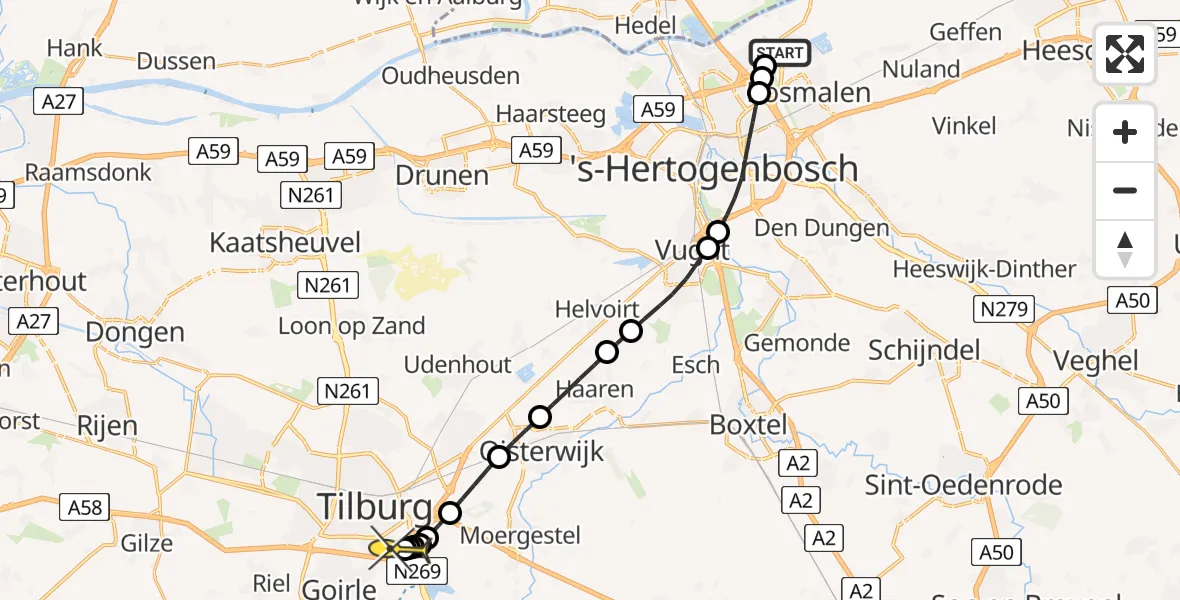 Routekaart van de vlucht: Lifeliner 3 naar Tilburg, Riek
