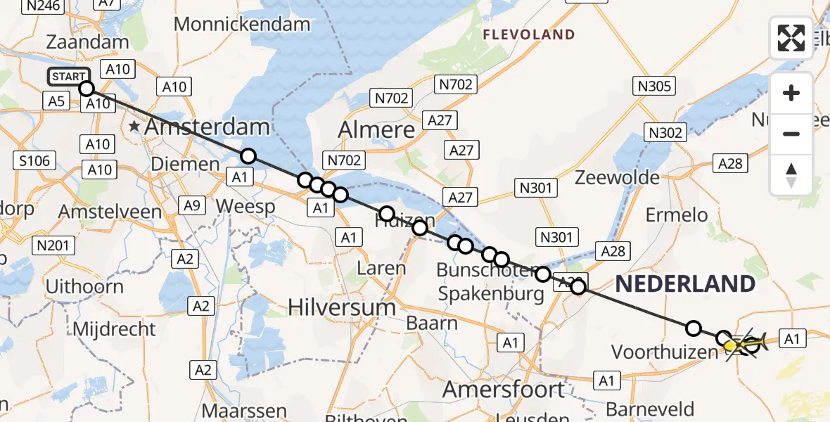 Routekaart van de vlucht: Lifeliner 1 naar Stroe, Westhaven