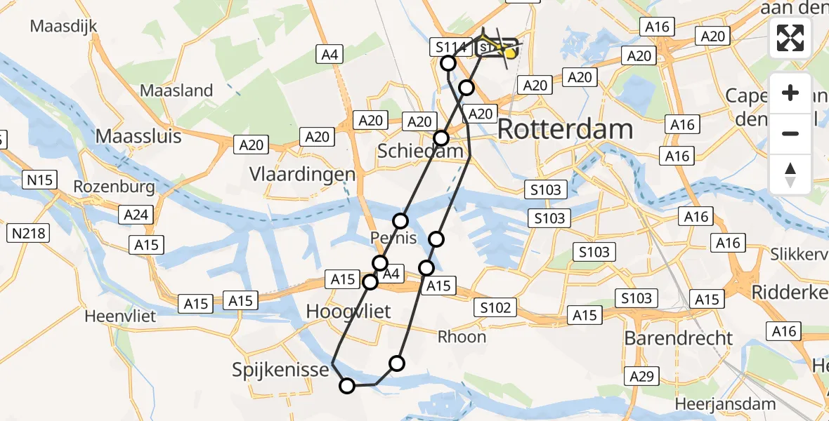 Routekaart van de vlucht: Lifeliner 2 naar Rotterdam The Hague Airport, Van der Duijn van Maasdamweg