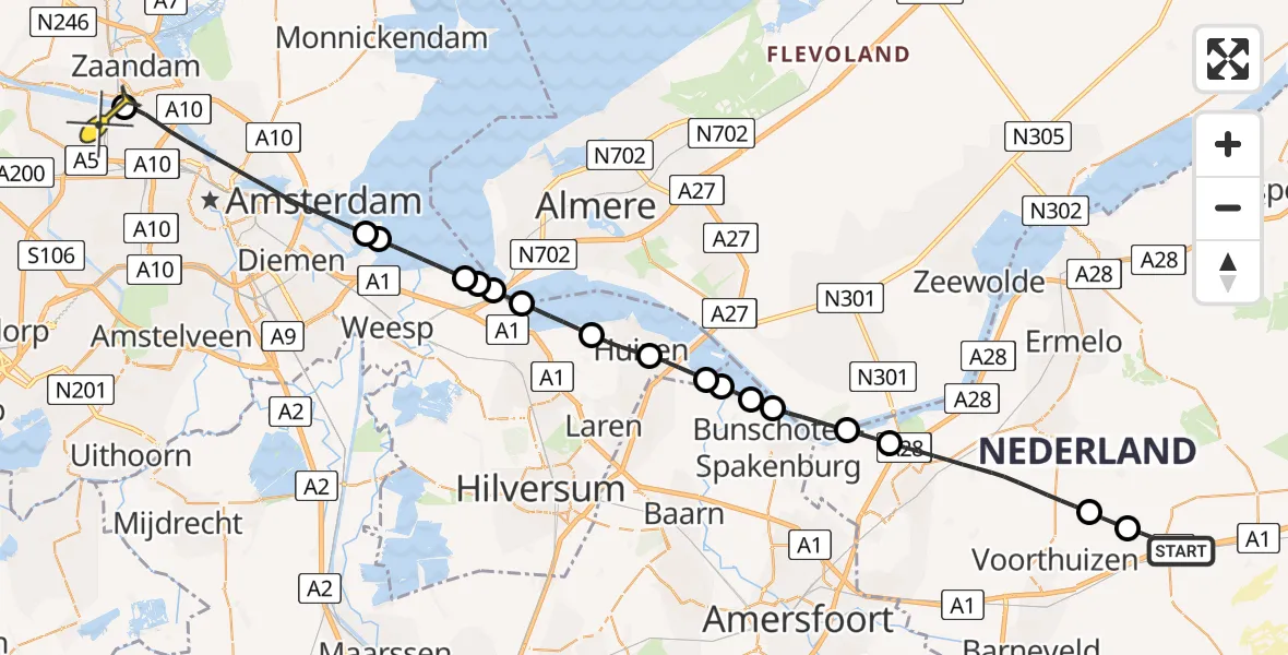 Routekaart van de vlucht: Lifeliner 1 naar Amsterdam Heliport, Wolweg
