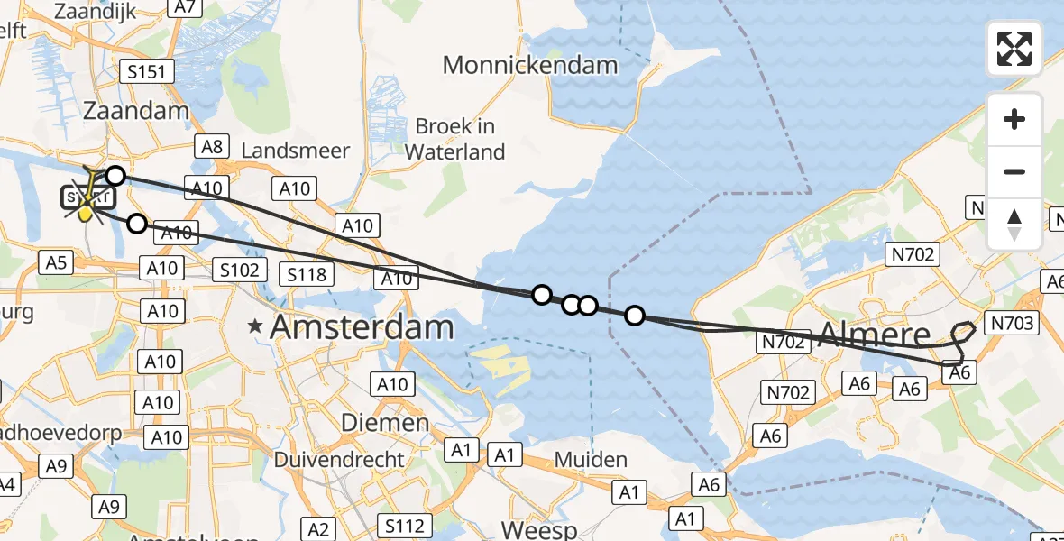 Routekaart van de vlucht: Lifeliner 1 naar Amsterdam Heliport, Hornweg