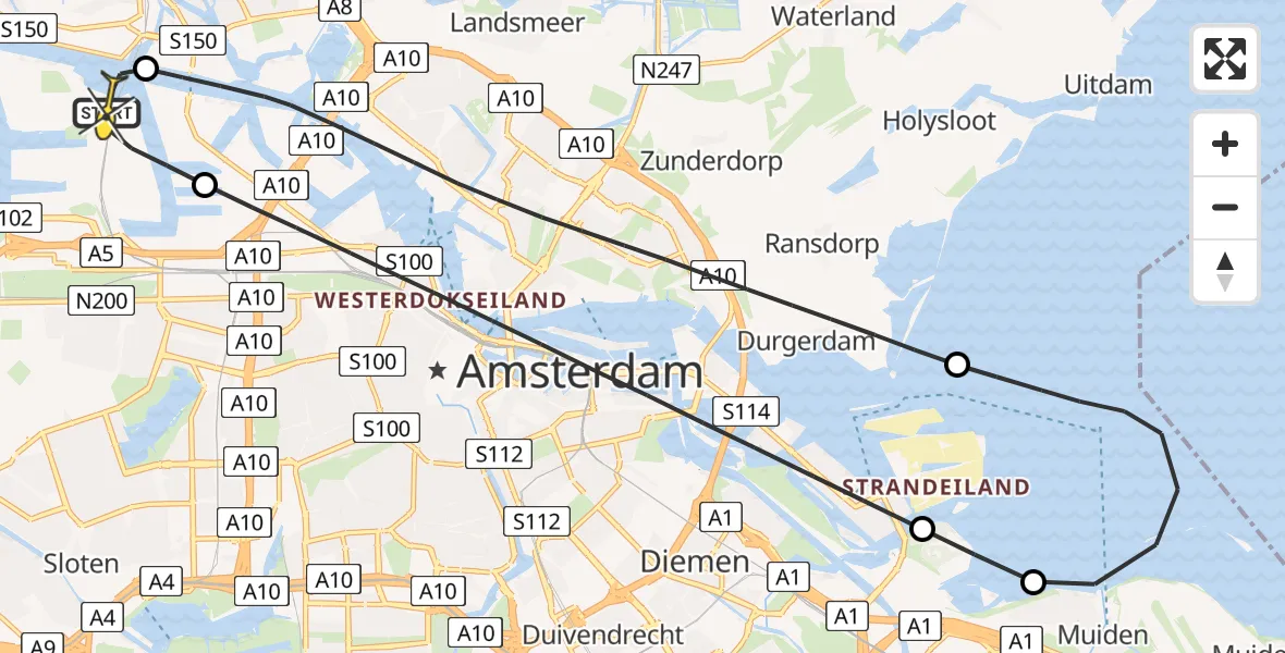 Routekaart van de vlucht: Lifeliner 1 naar Amsterdam Heliport, Westhaven