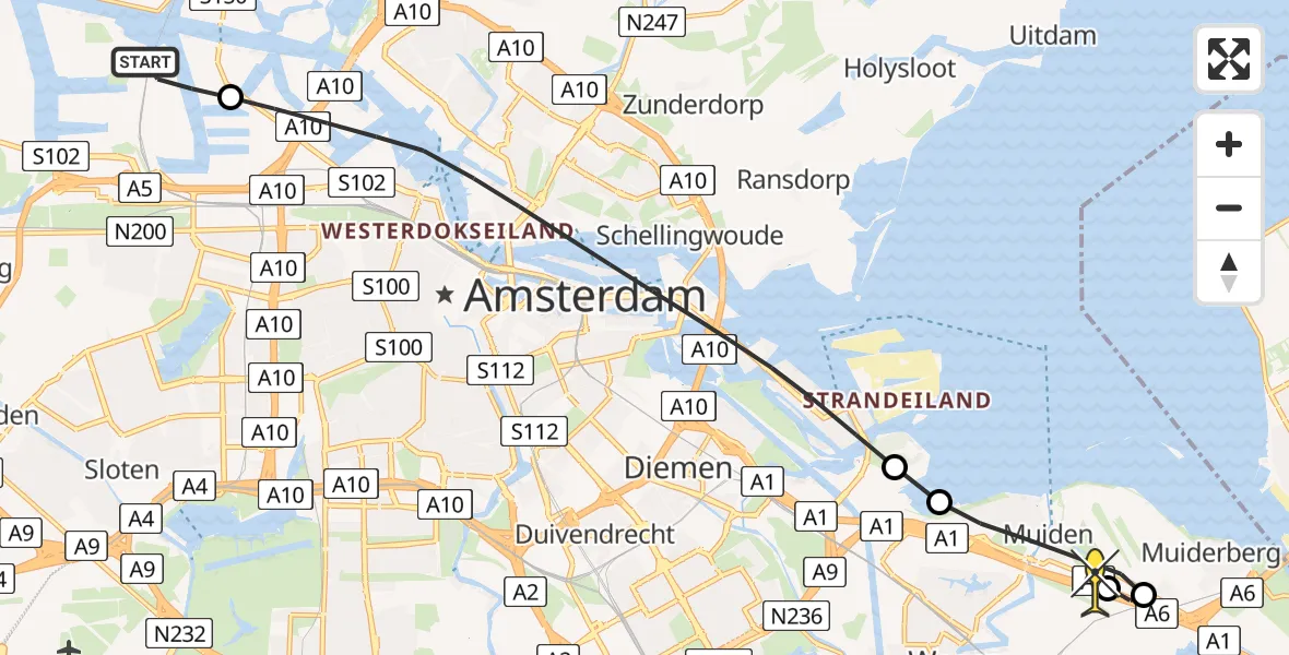 Routekaart van de vlucht: Lifeliner 1 naar Muiden, Kompasweg