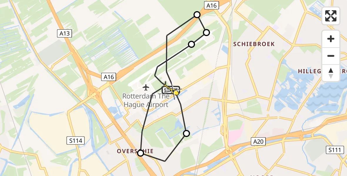 Routekaart van de vlucht: Lifeliner 2 naar Rotterdam The Hague Airport, Achterdijk