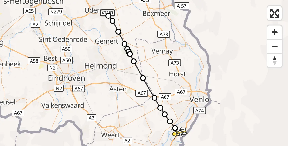 Routekaart van de vlucht: Lifeliner 3 naar Reuver, Vogelstraat