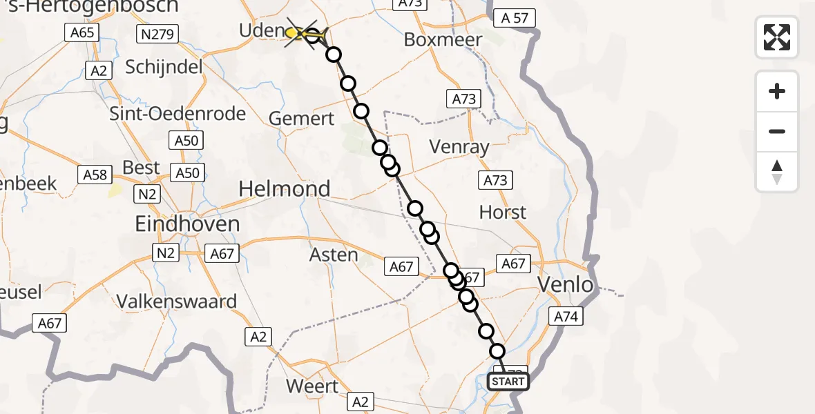Routekaart van de vlucht: Lifeliner 3 naar Vliegbasis Volkel, Rayerveldweg