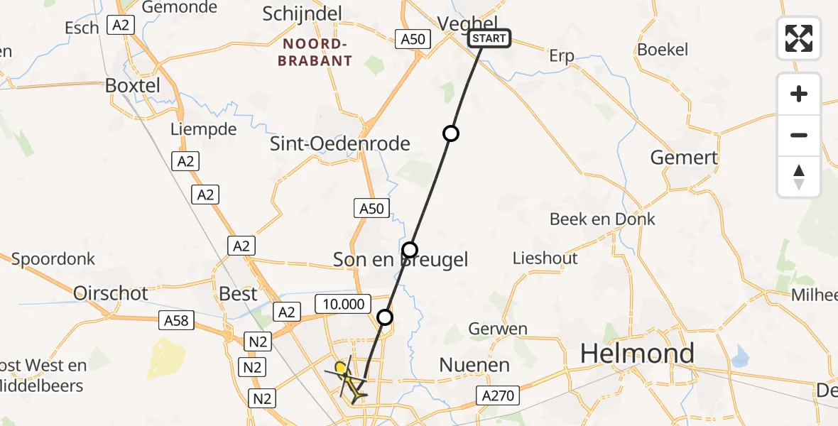 Routekaart van de vlucht: Lifeliner 3 naar Eindhoven, Rijksweg