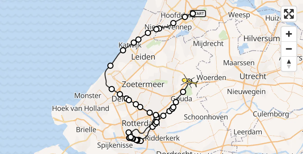 Routekaart van de vlucht: Politieheli naar Bodegraven, Loevesteinse Randweg