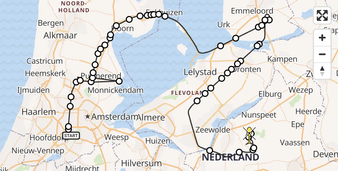 Routekaart van de vlucht: Politieheli naar Ermelo, Loevesteinse Randweg