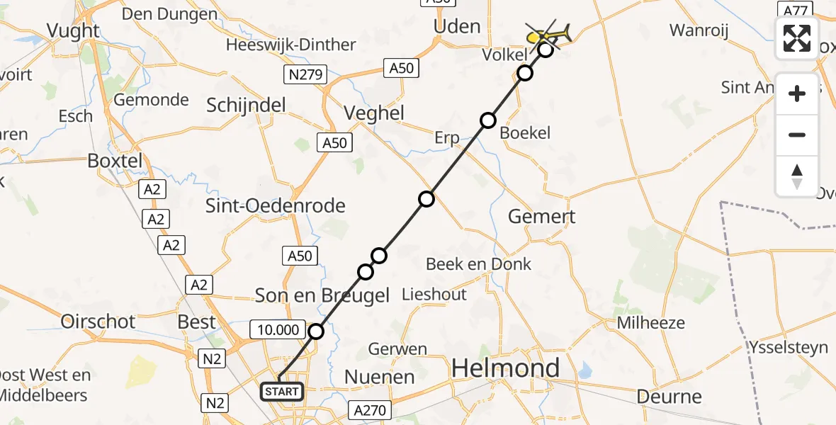 Routekaart van de vlucht: Lifeliner 3 naar Vliegbasis Volkel, Terschellingstraat