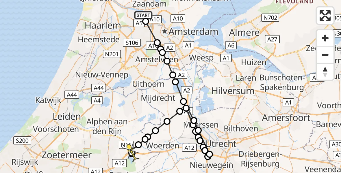 Routekaart van de vlucht: Lifeliner 1 naar Bodegraven, Hornweg