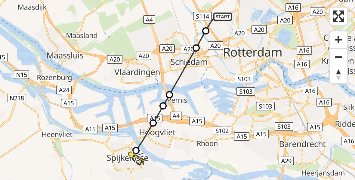 Routekaart van de vlucht: Lifeliner 2 naar Spijkenisse, Achterdijk