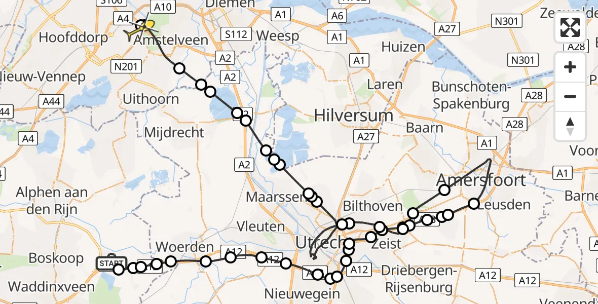 Routekaart van de vlucht: Politieheli naar Schiphol, Vossestaart