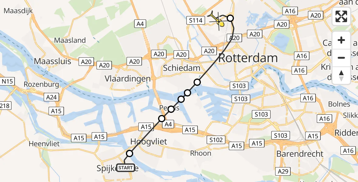 Routekaart van de vlucht: Lifeliner 2 naar Rotterdam The Hague Airport, Veerweg