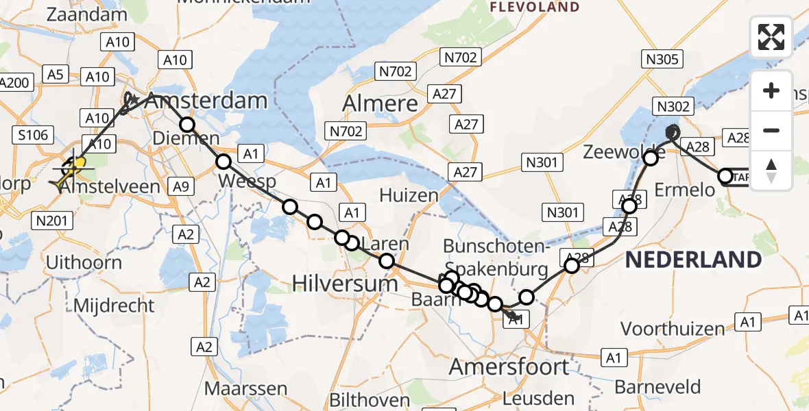 Routekaart van de vlucht: Politiehelikopter naar Schiphol, Haspelpad