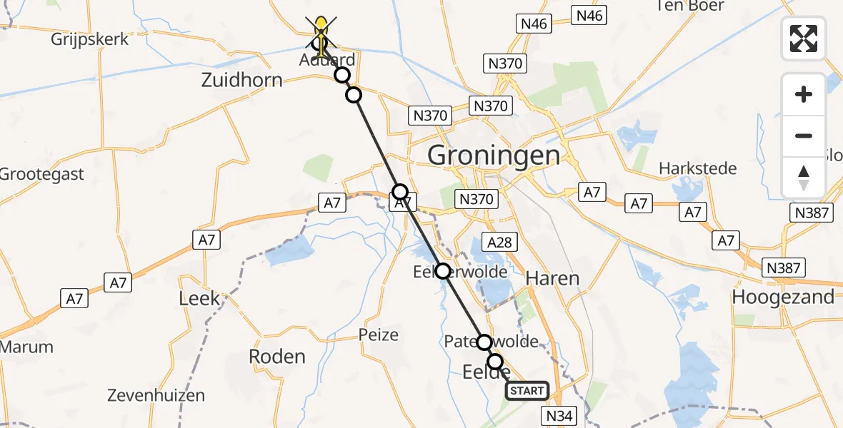 Routekaart van de vlucht: Lifeliner 4 naar Den Ham, Langesteeg