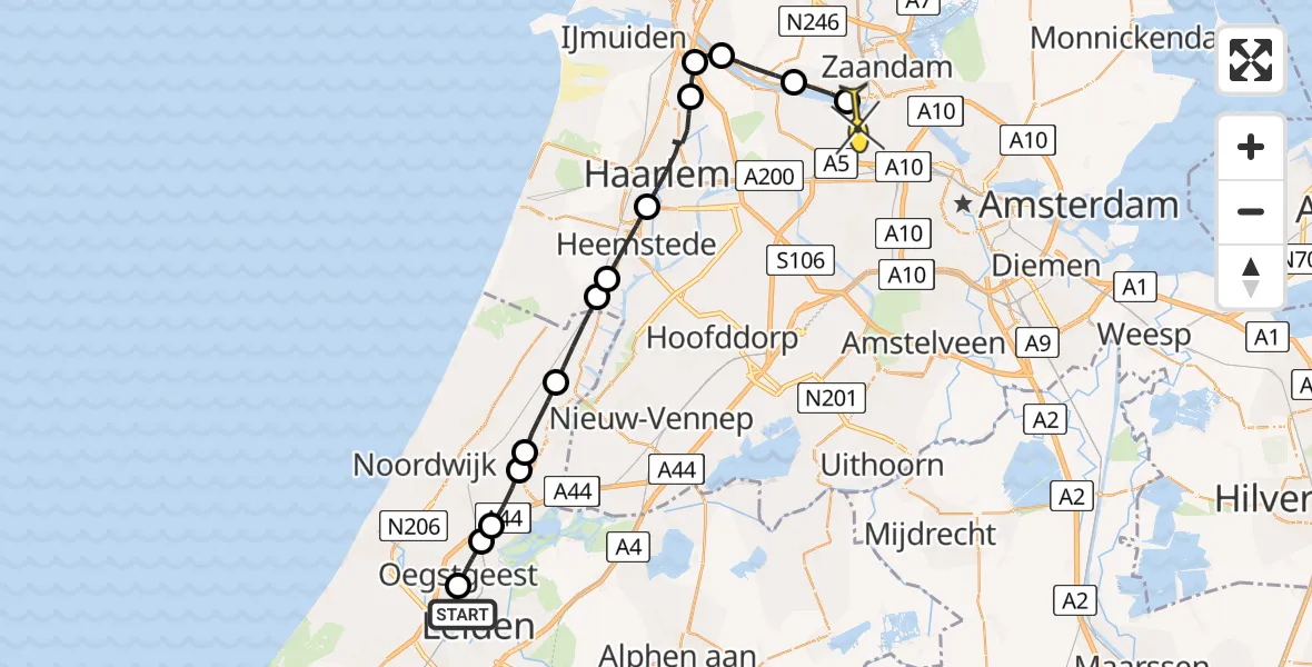 Routekaart van de vlucht: Lifeliner 1 naar Amsterdam Heliport, Vinkenstraat
