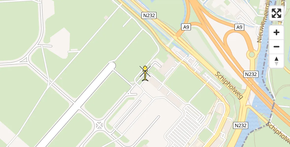 Routekaart van de vlucht: Politieheli naar Schiphol