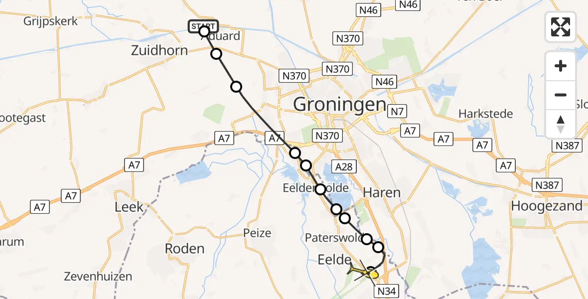 Routekaart van de vlucht: Lifeliner 4 naar Groningen Airport Eelde, Friesestraatweg