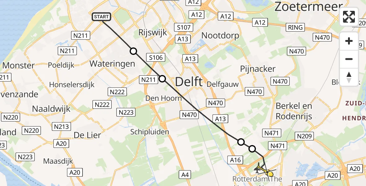 Routekaart van de vlucht: Lifeliner 2 naar Rotterdam The Hague Airport, Oosterhesselenstraat