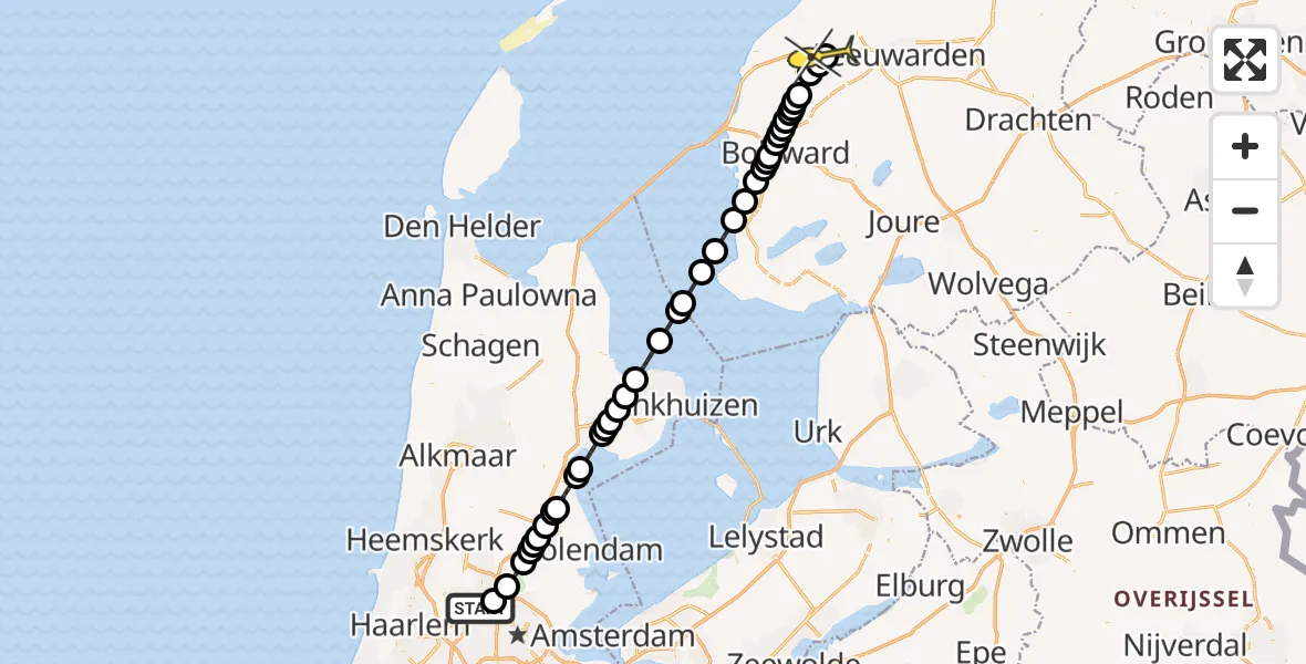 Routekaart van de vlucht: Lifeliner 1 naar Dronryp, Lipariweg