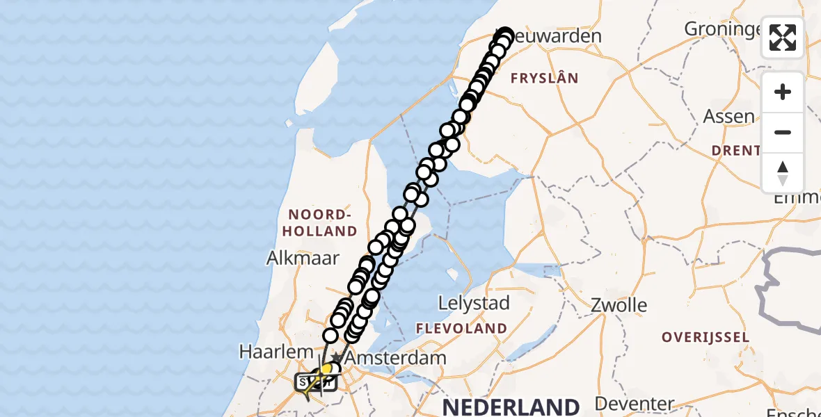 Routekaart van de vlucht: Politieheli naar Schiphol, Stationsplein-Zuidwest