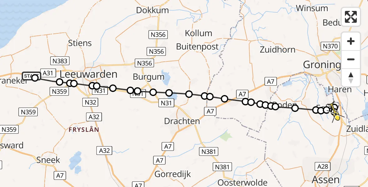 Routekaart van de vlucht: Lifeliner 4 naar Groningen Airport Eelde, Strjitwei