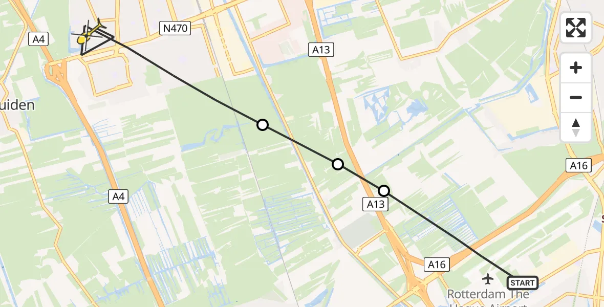Routekaart van de vlucht: Lifeliner 2 naar Delft, Van der Kamlaan