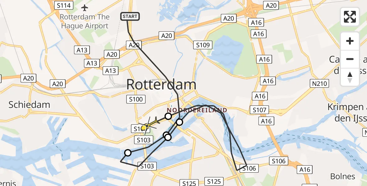 Routekaart van de vlucht: Lifeliner 2 naar Erasmus MC, Dwarskleiweg