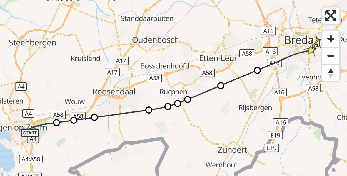 Routekaart van de vlucht: Lifeliner 2 naar Breda, Holleweg