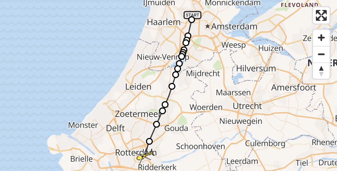 Routekaart van de vlucht: Lifeliner 1 naar Rotterdam, Nieuw-Zeelandweg