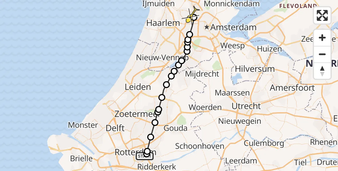 Routekaart van de vlucht: Lifeliner 1 naar Amsterdam Heliport, Capriweg