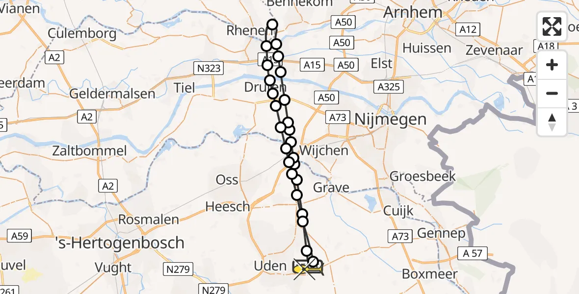 Routekaart van de vlucht: Lifeliner 3 naar Vliegbasis Volkel, Millsebaan