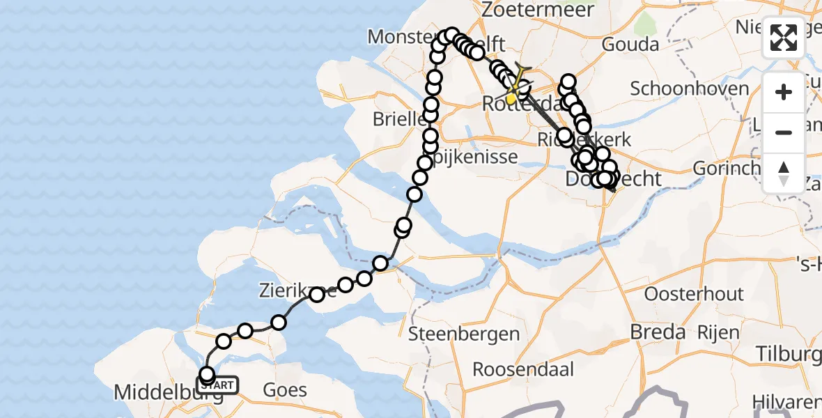 Routekaart van de vlucht: Politieheli naar Rotterdam The Hague Airport, Zandkreekplaatweg