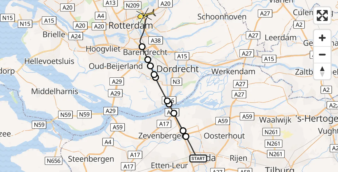 Routekaart van de vlucht: Lifeliner 2 naar Rotterdam, Westerparklaan