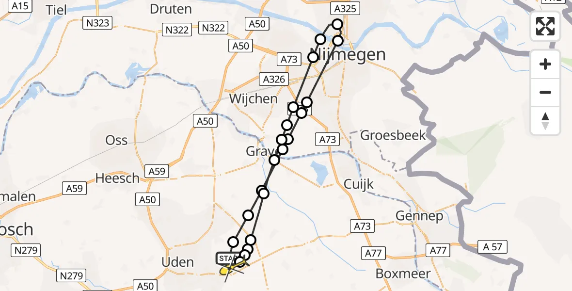 Routekaart van de vlucht: Lifeliner 3 naar Vliegbasis Volkel, Trentsedijk