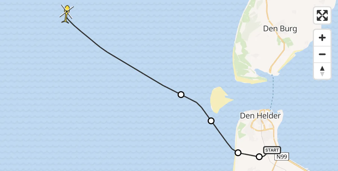 Routekaart van de vlucht: Kustwachthelikopter naar Kortevliet