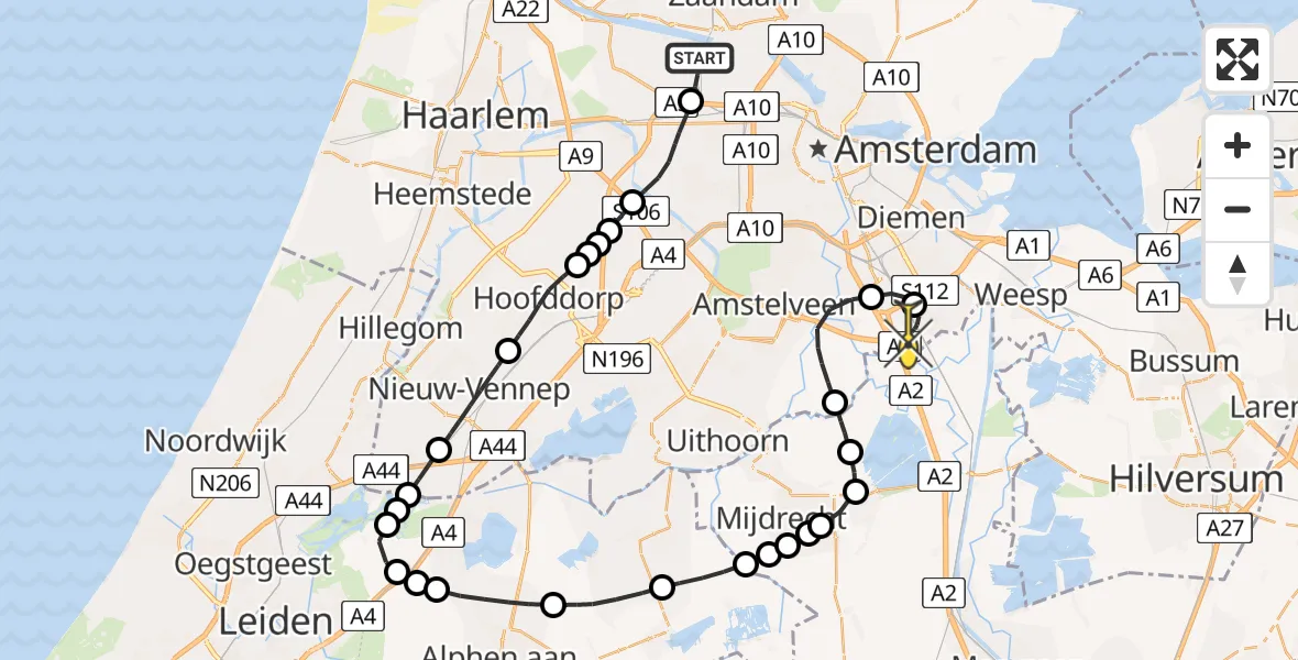 Routekaart van de vlucht: Lifeliner 1 naar Academisch Medisch Centrum (AMC), Westpoort